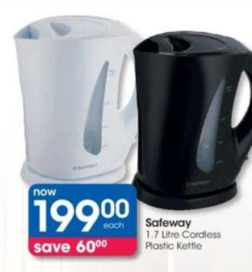 Safeway 1.7 litre Cordless Plastic Kettle offer at Clicks