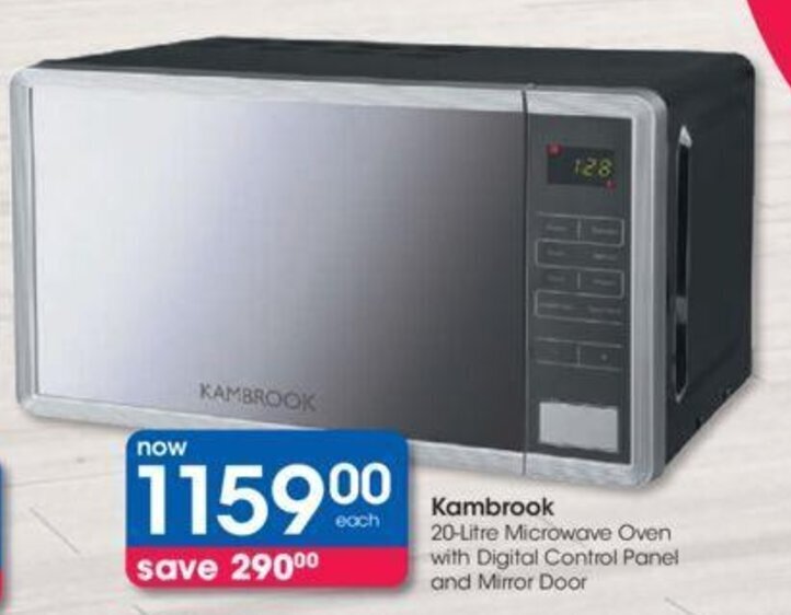 Kambrook 20 litre Microwave Oven with Digital Control Panel and Mirror