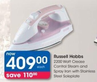 Russell Hobbs 2200 watt Steam and Spray Iron with Stainless Steel Soleplate