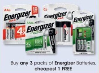 Buy any 3 packs of Energizer Batteries cheapest 1 FREE