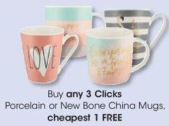 Buy any 3 Clicks+ Porcelain or New Bone China Mugs cheapest 1 FREE