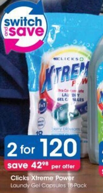 Clicks Clicks+ Xtreme Power Laundry Gel Capsules 2 x 18-pack offer