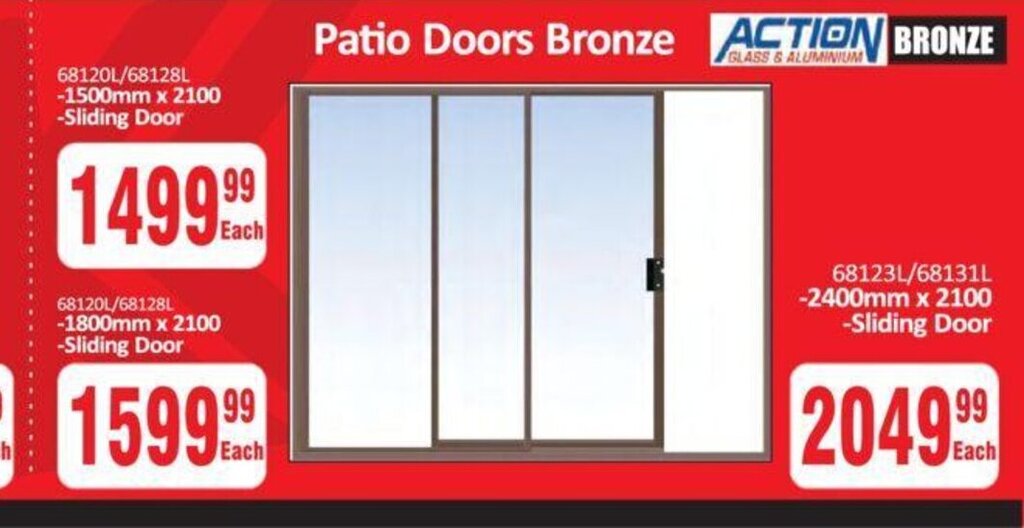Patio Doors Bronze 1500mm x 2100 Sliding Door offer at KitKat Cash and