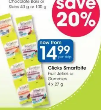 Clicks Clicks Smartbite Fruit Jellies or Gummies 4 x 27g offer