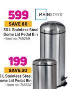 Game Mainstays 30l stainless steel dome lid pedal bin offer