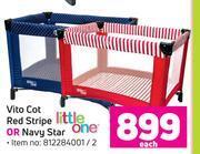 Little one vito cot red stripe or navy star-each