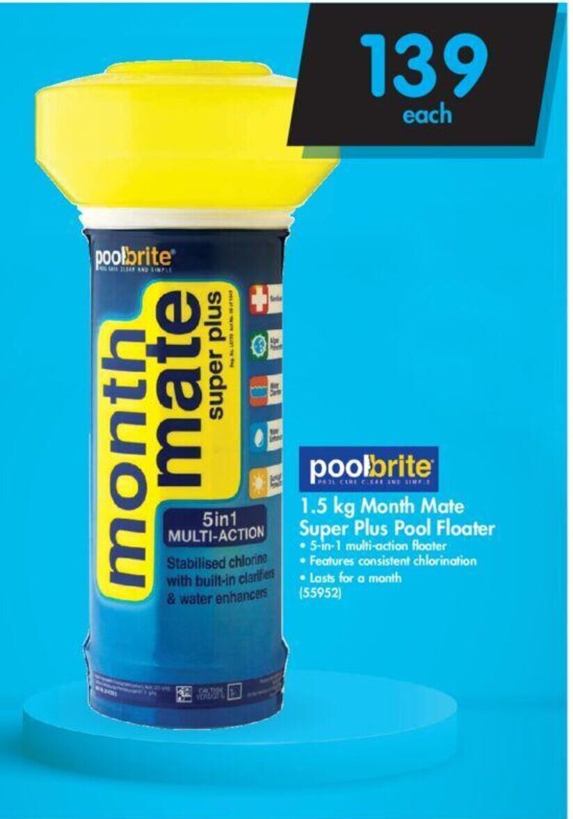 Poolbrite 1.5 kg Month Mate Super Plus Pool Floater offer at Makro