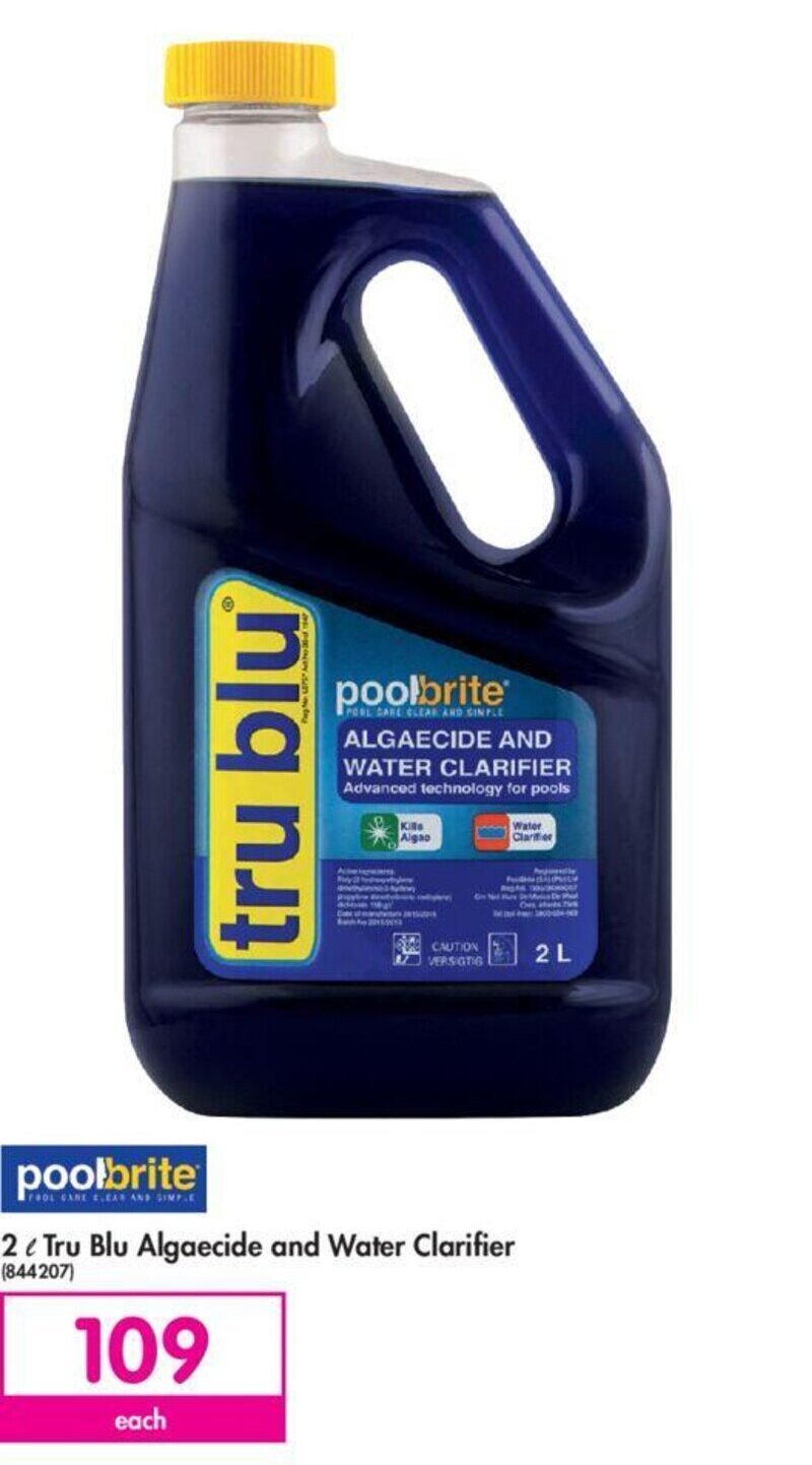 Poolbrite 2L Tru Blue Algaecide and Water Clarifier offer at Makro