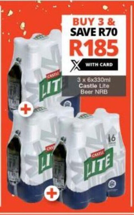 Castle Lite Beer NRB 3 x 6x330ml offer at Checkers Liquor Shop