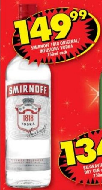Shoprite Liquor Smirnoff 1818 Original / Infusions Vodka 750ml offer