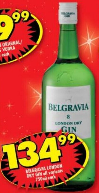 Belgravia London Dry Gin all variants 750ml offer at Shoprite Liquor