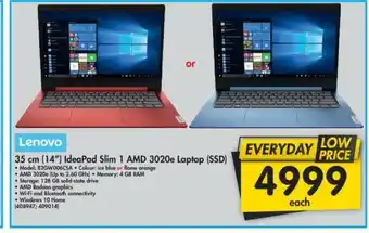 Makro Lenovo - 35cm (14") Ideapad Slim 1 AMD 3020e Laptop (SSD) - 408947 ; 409014 offer