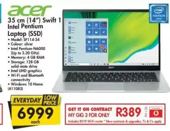 Makro Acer - 35cm (14") Swift 1 Intel Pentium Laptop (SSD) - 411083 offer