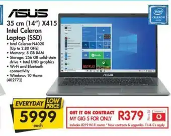Makro Asus - 35cm (14") X415 Intel Celeron Laptop (SSD) - 402772 offer