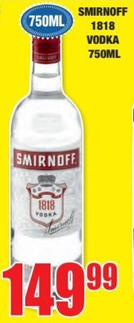 Boxer Liquors Smirnoff 1818 Vodka 750ml offer