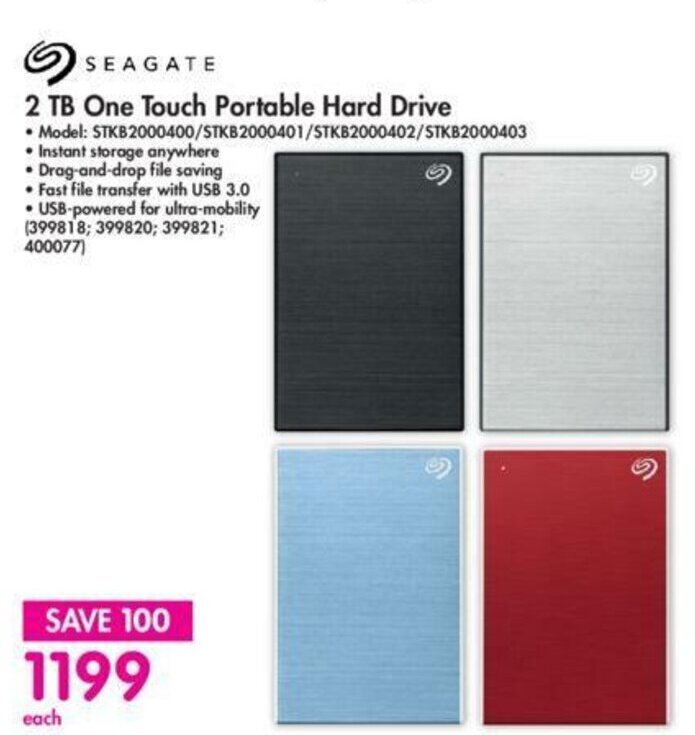 Seagate 2 TB One Touch Portable Hard Drive offer at Makro