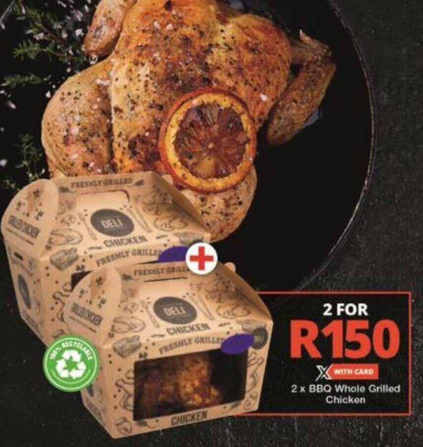2 x BBQ Whole Grilled Chicken offer at Checkers