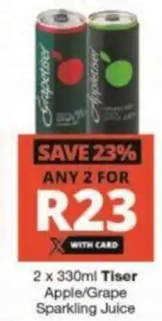 Checkers 2 x 330ml Tiser Apple / Grape Sparkling Juice offer