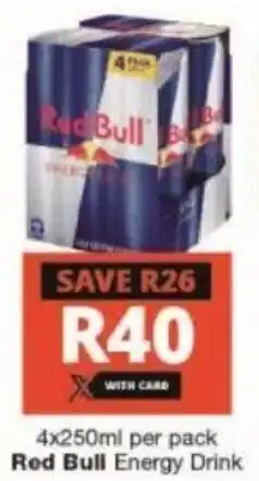 Checkers 4 x 250ml per pack Red Bull Energy Drink offer