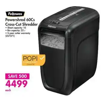 Makro Fellowes Powershred 60Cs Cross-Cut Shredder - 257271 offer