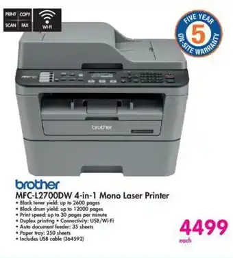 Makro Brother - MFC-L2700DW 4-in-1 Mono Laser Printer - 364592 offer