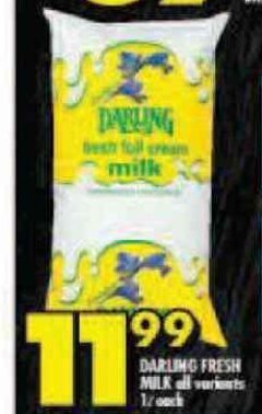 Shoprite Darling Fresh Milk All Variants 1L each offer