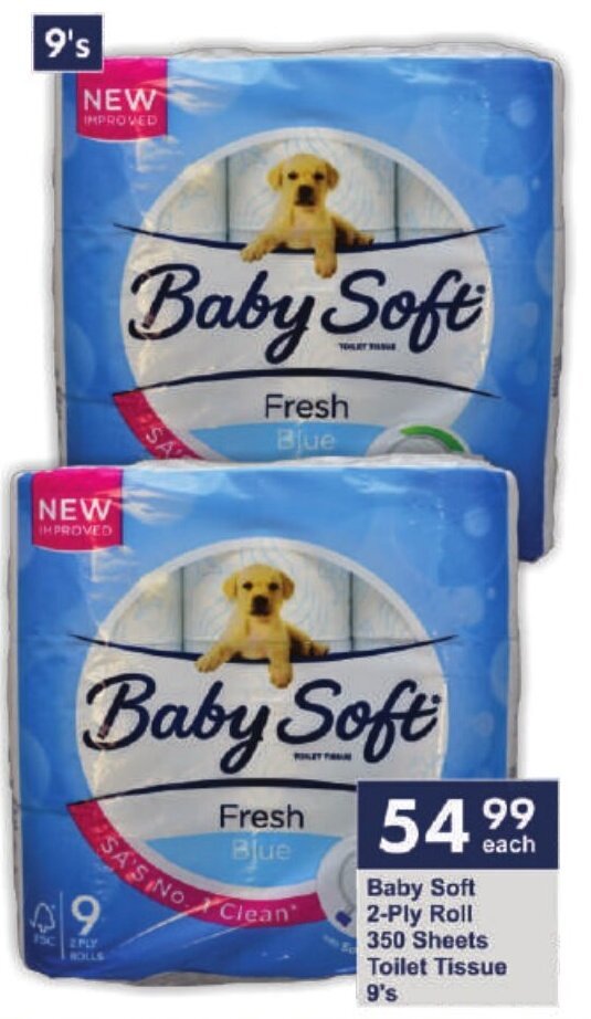 Baby Soft 2ply Roll 350 Sheets Toilet Tissue 9's offer at President Hyper