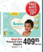 Dis-Chem Pampers mega box premium care nappies sizes 1--per box offer