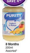 Dis-Chem Purity yoghurt & mango 8 months assorted-200ml offer