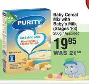 Dis-Chem Purity baby cereal mix with baby's milk (stages 1-3) assorted-200g offer