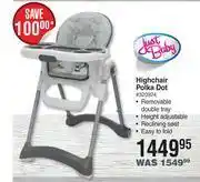 Dis-Chem Just baby highchair polka dot offer
