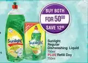 Dis-Chem Sunlight regular dishwashing liquid 750ml plus refill doy 750ml-both for offer
