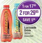 Dis-Chem Lucozade drink assorted- for 1 x 360ml offer