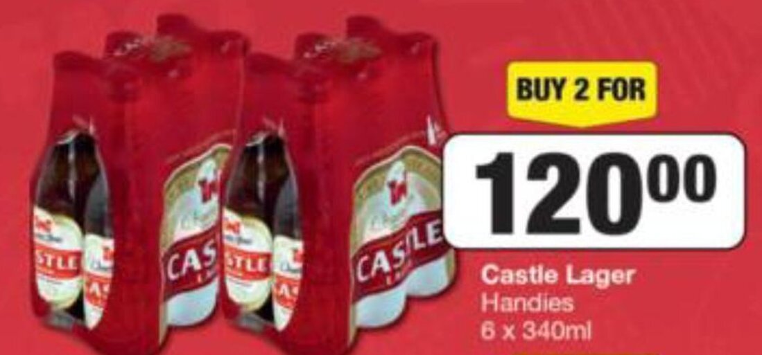 Castle Lager Handies 2 x 6 x 340ml offer at Spar Tops