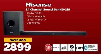 HiFi Corp Hisense 2.1 Channel Sound Bar HS-219 offer