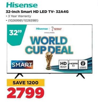 HiFi Corp Hisense 32-inch Smart HD LED TV-32A4G offer