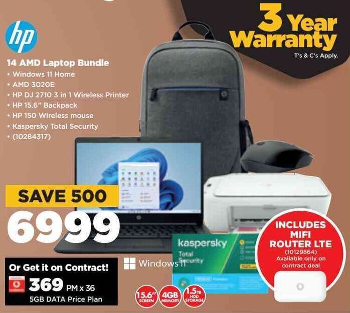 HP 14 AMD Laptop Bundle offer at HiFi Corp