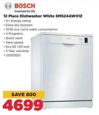 HiFi Corp Bosch 12-Place Dishwasher White SM524AW01Z offer