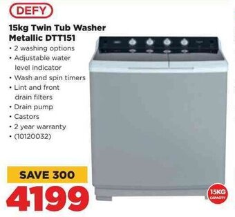 HiFi Corp Defy 15kg Twin Tub Washer Metallic DTT151 offer