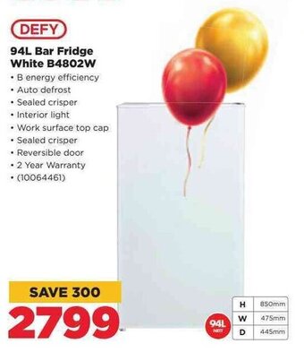 HiFi Corp Defy 94L Bar Fridge White B4802W offer