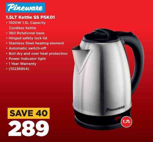 Pineware 1.5L Kettle SS PSK01 offer at HiFi Corp