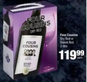 Four Cousins Dry Red or Sweet Red 3 litre