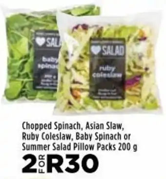 Food Lover's Market Chopped Spinach, Asian Slaw, Ruby Coleslaw, Baby Spinach or Summer Salad Pillow Packs 2x200g offer