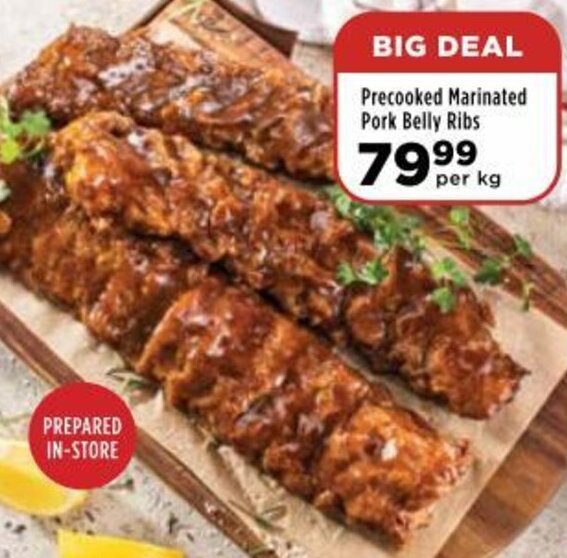 Precooked Marinated Pork Belly Ribs offer at Food Lover's Market