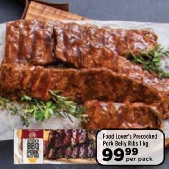Food Lover's Precooked Pork Belly Ribs 1kg offer at Food Lover's Market