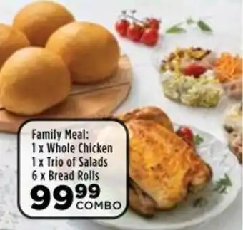 Food Lover's Market Family Meal Whole Chicken, Trio of Salads, Bread Rolls offer