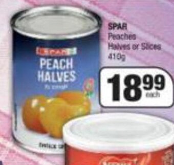 SPAR Peaches Halves or Slices 410g