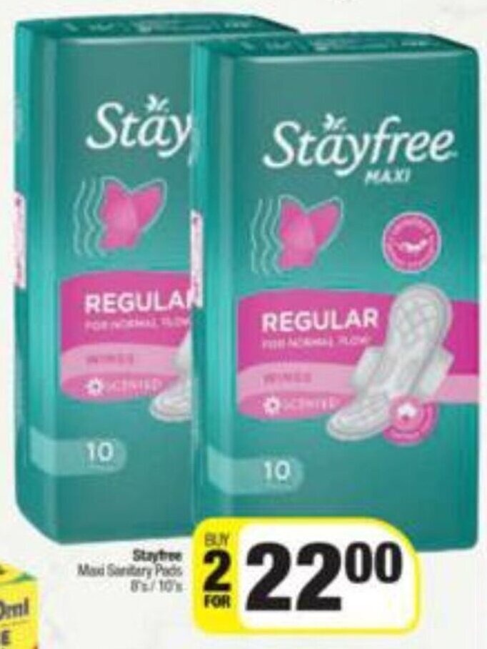 Stayfree Maxi Sanitary pads 8's / 10's offer at Spar