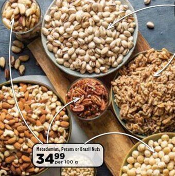 Macadamias, Pecans or Brazil Nuts per 100g