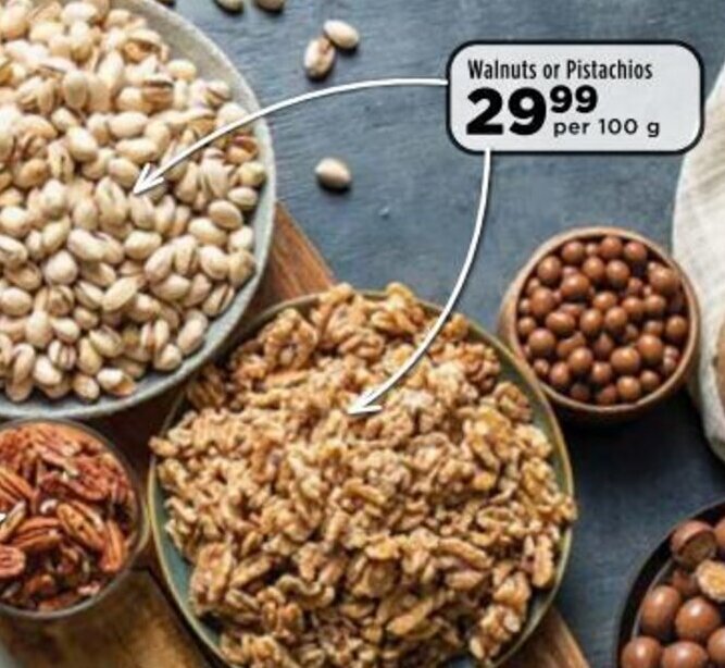 Walnuts or Pistachios per 100g offer at Food Lover's Market
